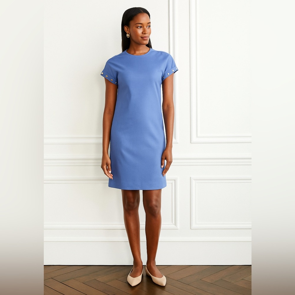 NEW $108 Tahari Chambray Linen Blend Shift Dress Blue Size 10 Knee Length Resort